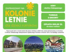 Kolonie dla dzieci rolników z gminy Cewice: ruszyły zapisy na wyjazdy w góry Kolonie dla dzieci rolników – wyjazd w góry z dofinansowaniem FSUSR