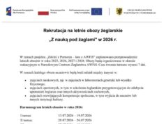 Ruszyła rekrutacja na letnie obozy w ramach projektu „Zdolni z Pomorza – lato z AWFiS”. Uczniowie mogą już zgłaszać swój udział w wakacyjnych wyjazdach, które łączą aktywny wypoczynek z rozwojem pasji oraz zajęciami edukacyjnymi i sportowymi. Rekrutacja na letnie obozy w ramach projektu „Zdolni z Pomorza – lato z AWFiS”